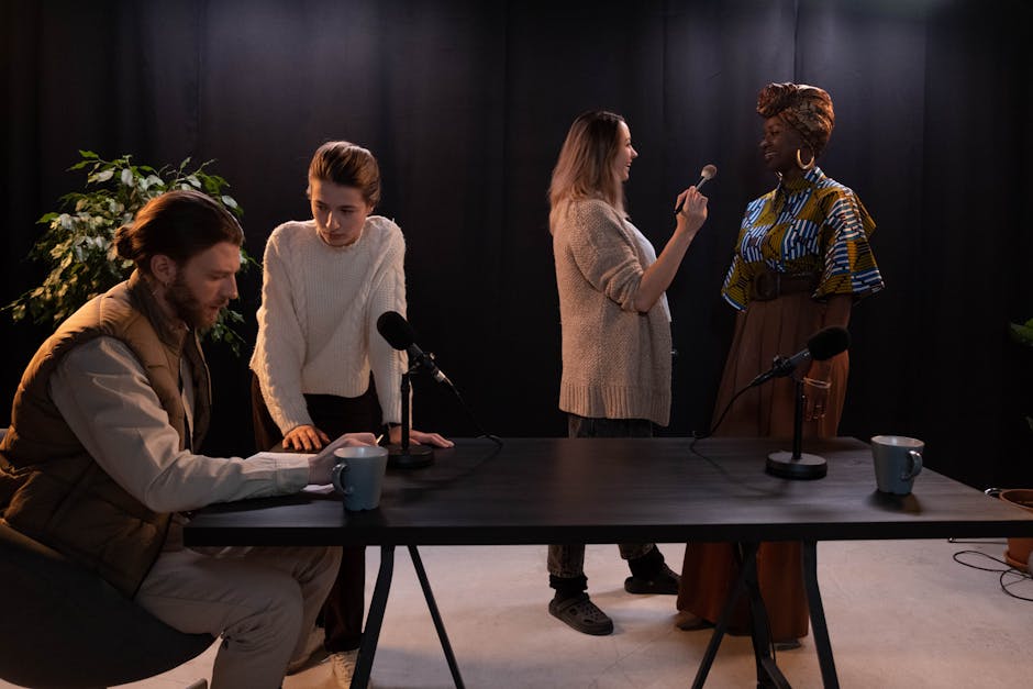 Professional recording studio with interview setup